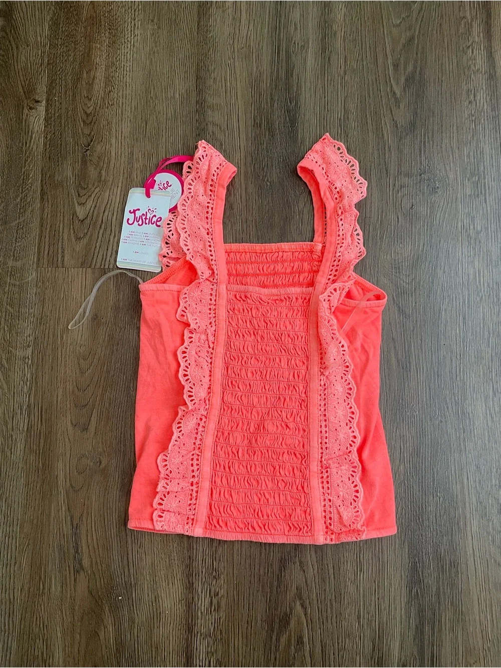 Justice Coral Pink Ruffle-Trim Tank Top Gurls Size 7/8